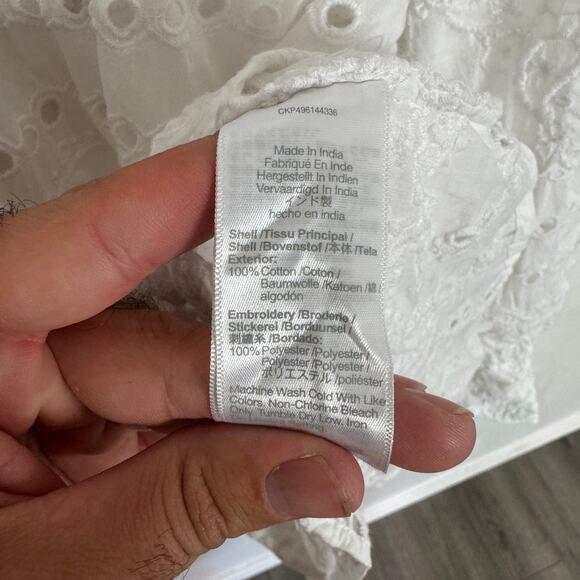 Madewell Embroidered Oversized Button-Up Shirt Womens L White Eyelet Long Sleeve - Picture 7 of 8